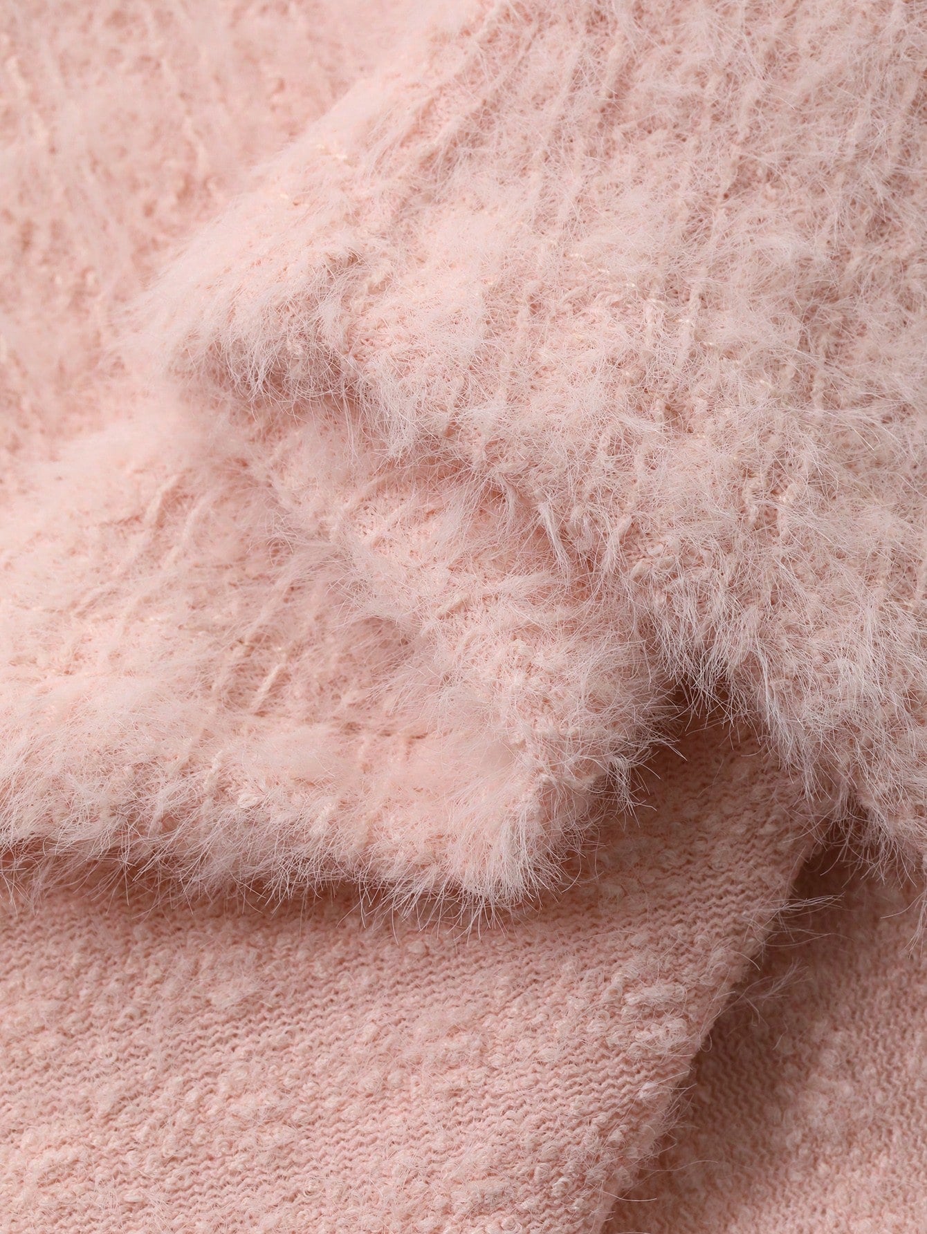 SHEIN Top Joudiya Pink Brushed Fluffy Mock Neck Lace Mesh Patchwork Pink Slim Fit Blouse