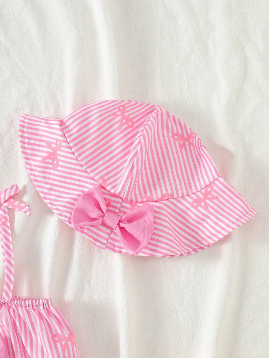 SHEIN Swimsuit SHEIN Baby Girls' 3-Piece Striped Cami Top Shorts and Hat Set