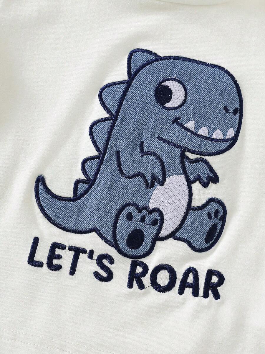 SHEIN Unisex Toddler Dinosaur Shirt and Denim Shorts Summer Set