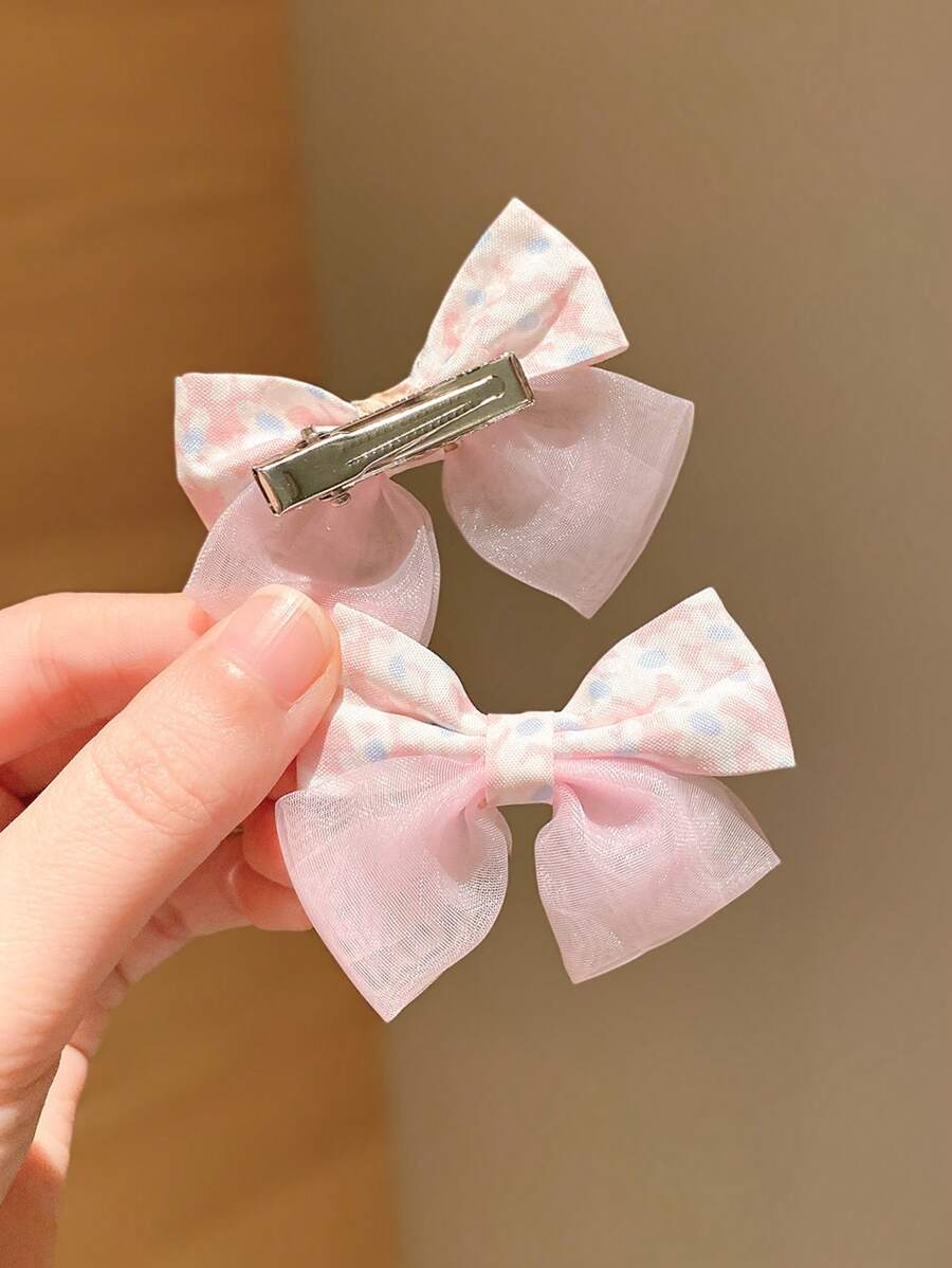 SHEIN Girls' 10-Piece Pink Mesh Bow Hair Clips Set