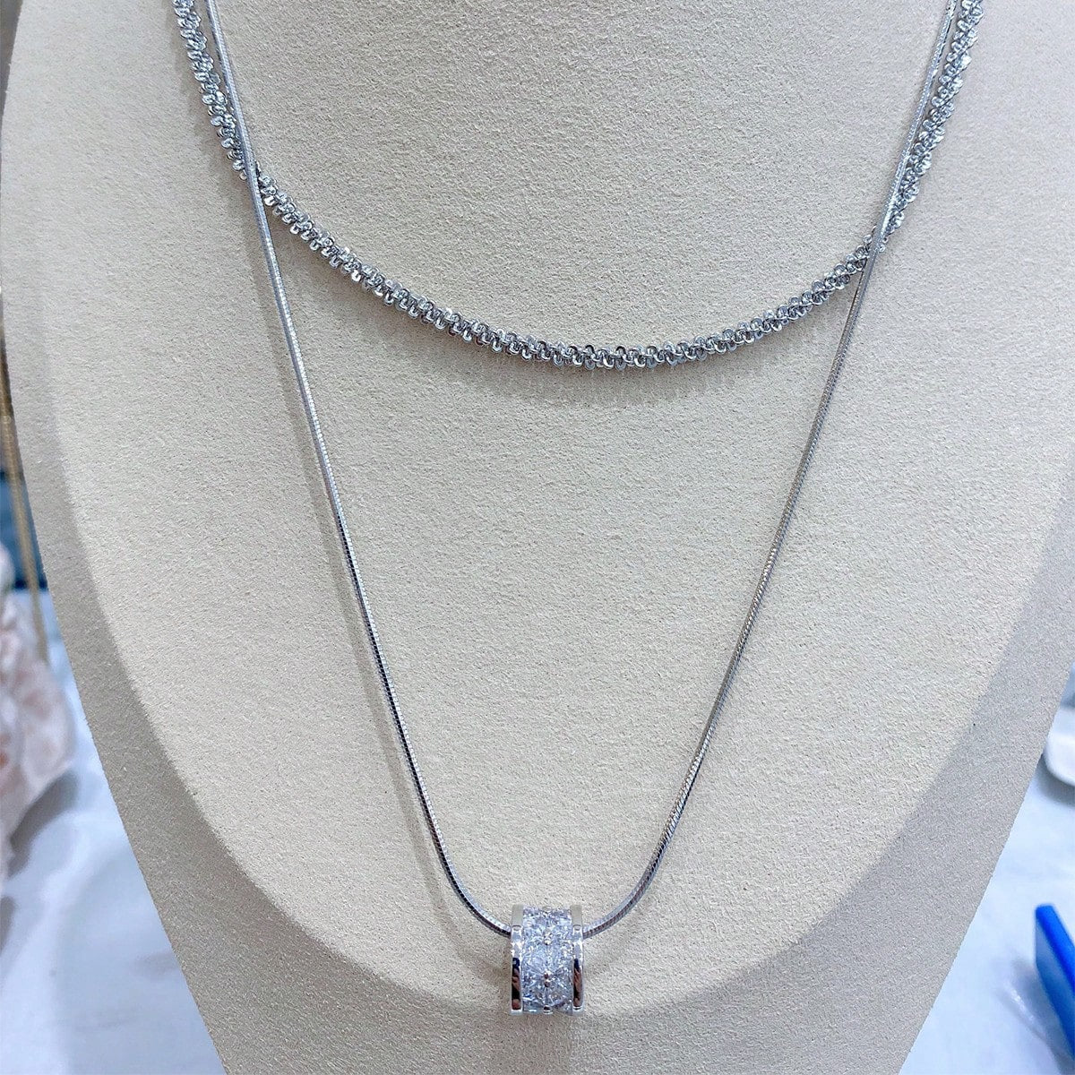 SHEIN Double Layered Cubic Zirconia Titanium Necklace Women