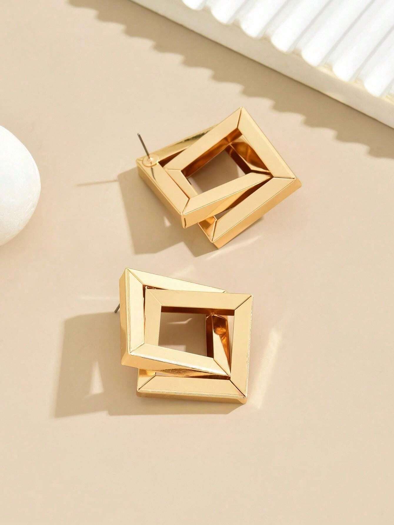 SHEIN Gold Multi-Layered Square Asymmetrical Statement Earrings