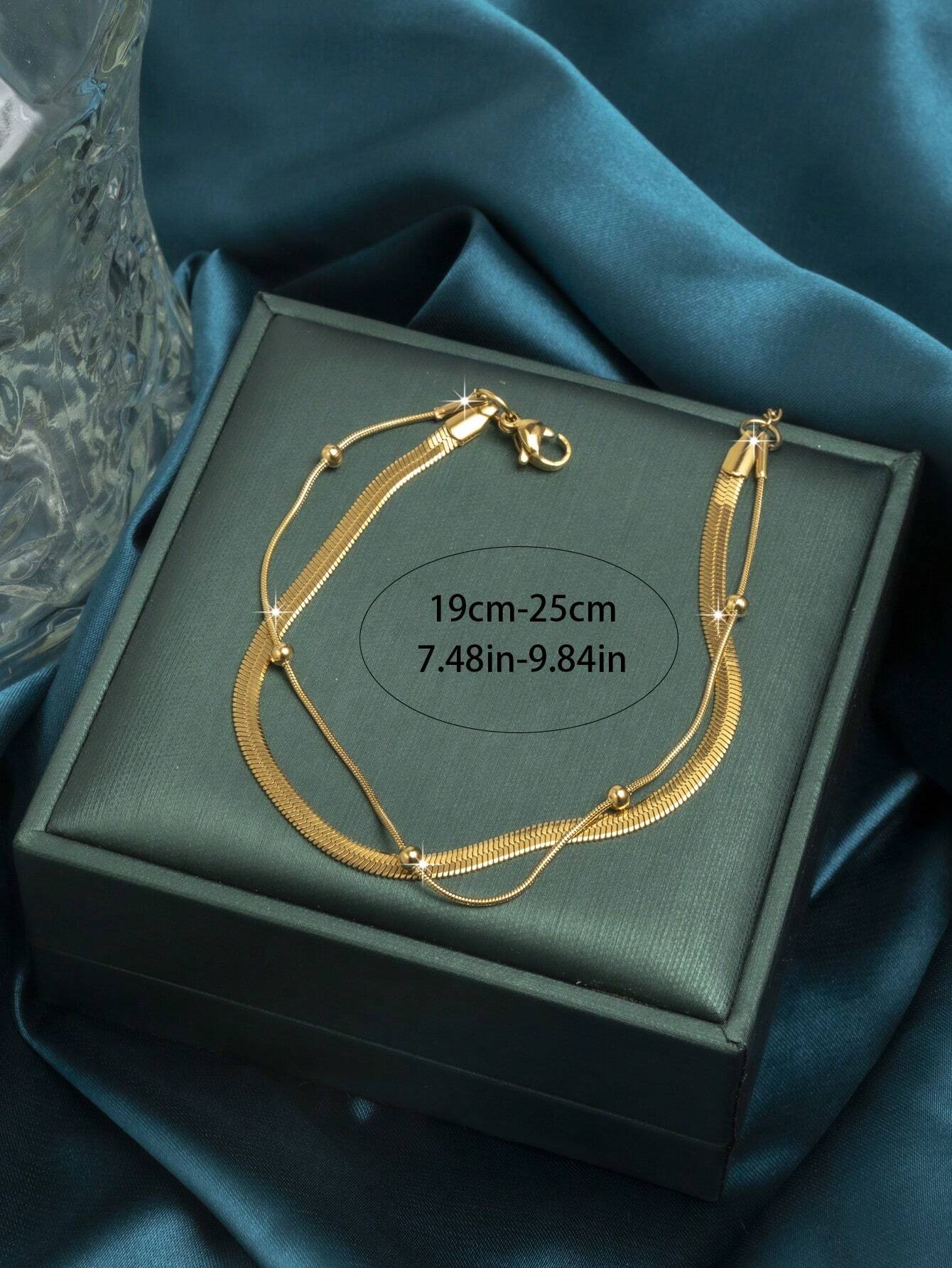 SHEIN Gold Plated Double Layered Bead Anklet Women