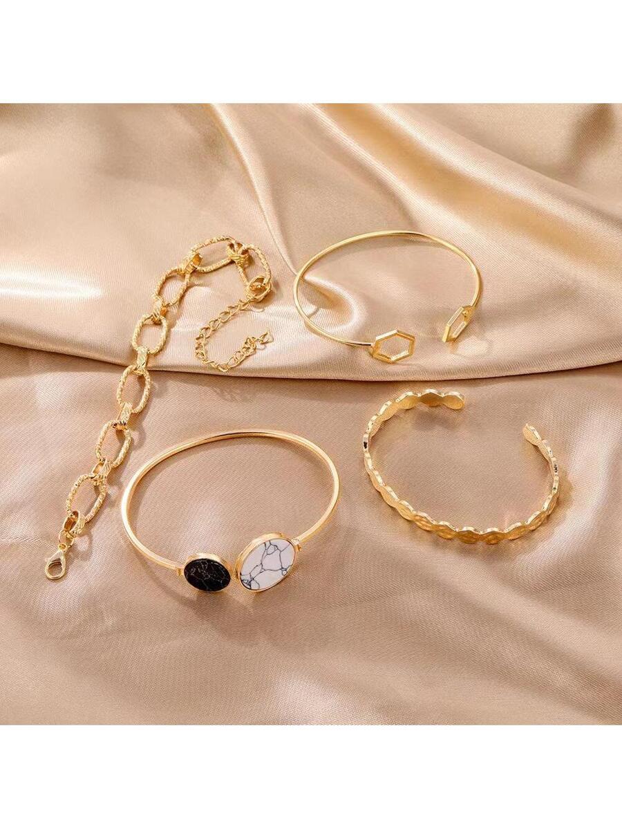 SHEIN Vintage Geometric Design Bracelet 4pcs Set Women Daily