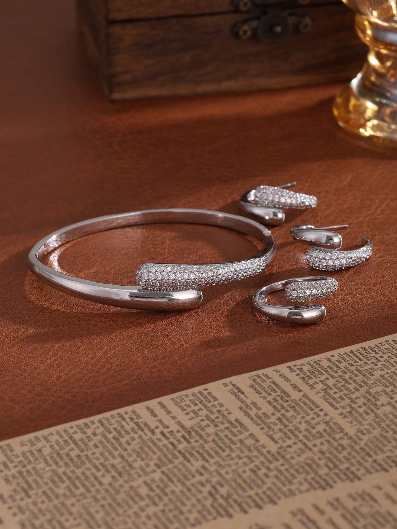 SHEIN 4pcs Elegant Copper Zirconia Teardrop Tentacle Jewelry Set