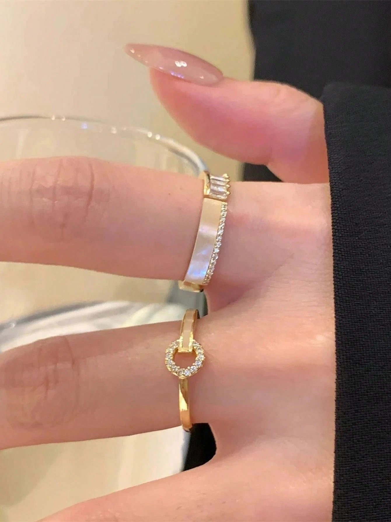 SHEIN 2pcs Minimalist Cubic Zirconia Adjustable Rings Set Women
