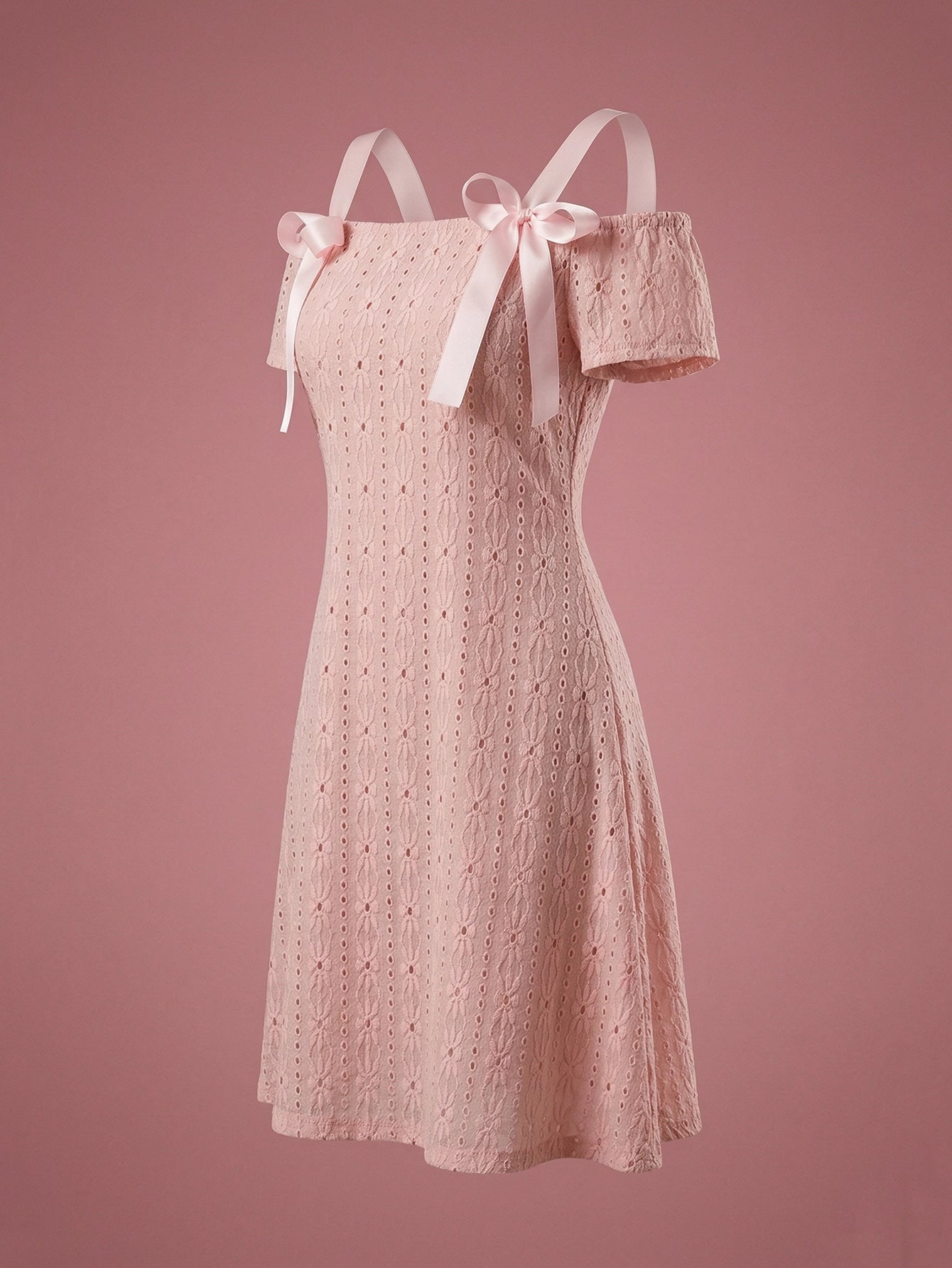 SHEIN Women Knitted Jacquard Sleepwear Dress With Bow Detail