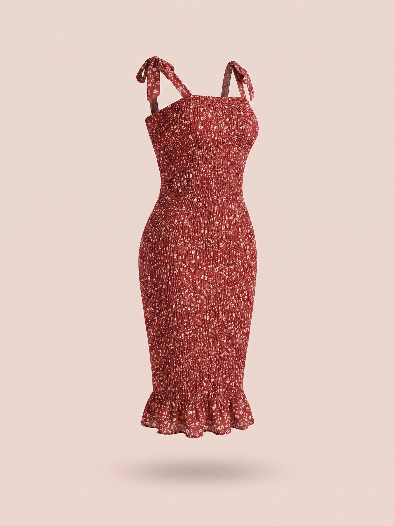 SHEIN Women's Breezaya Knot Strap Ruffle Hem Floral Maxi Cami Dress