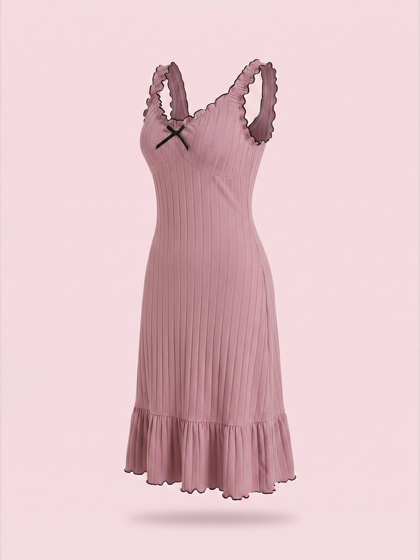 SHEIN Women's Snug Reverie Bowknot Pleated Hem Casual Babydoll Nightgown