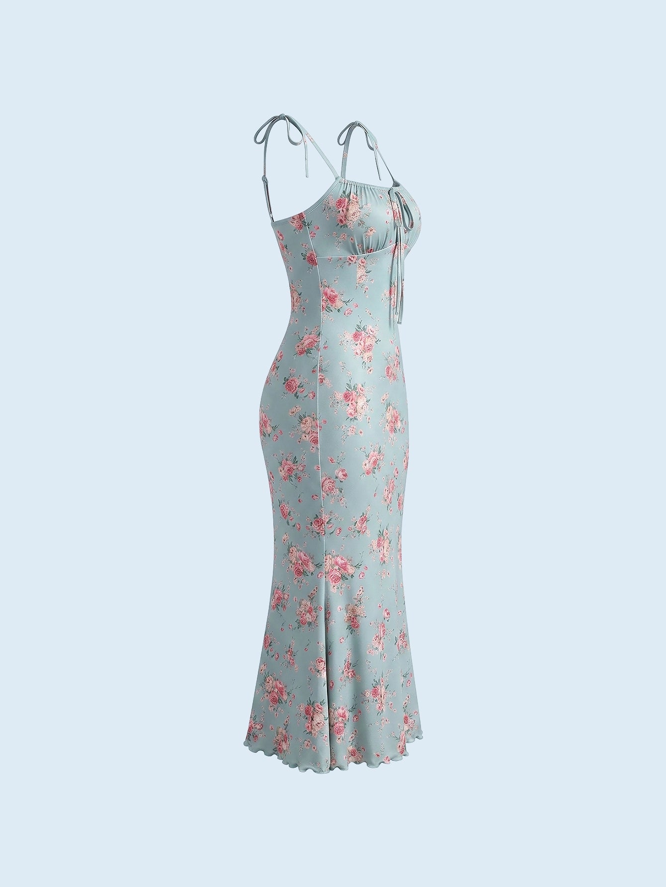 SHEIN Women's CottageSlumber Floral Print Spaghetti Strap Ruched Fishtail Midi Nightdress