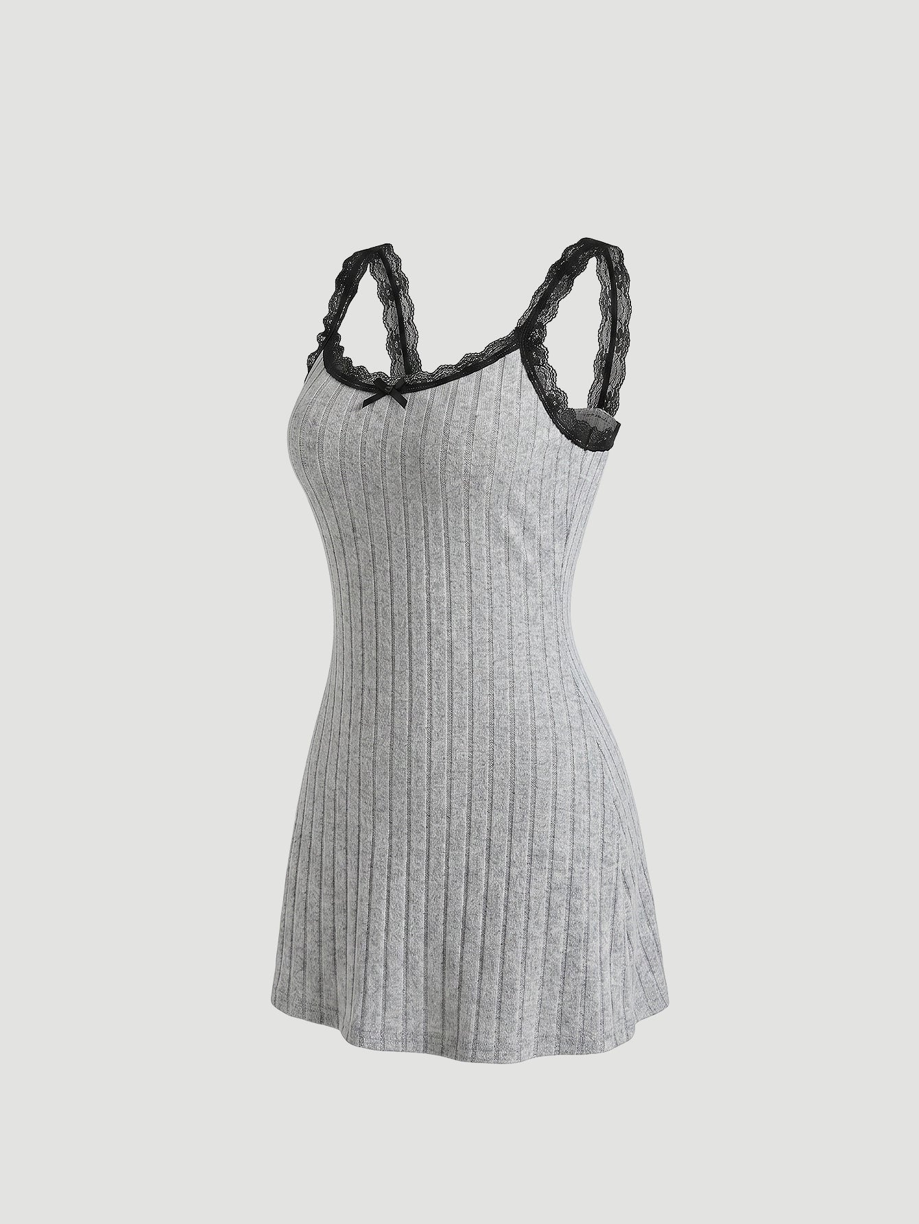 SHEIN Women's Snug Zone Cozy Ribbed Knit Lace Trim Spaghetti Strap Mini Nightgown