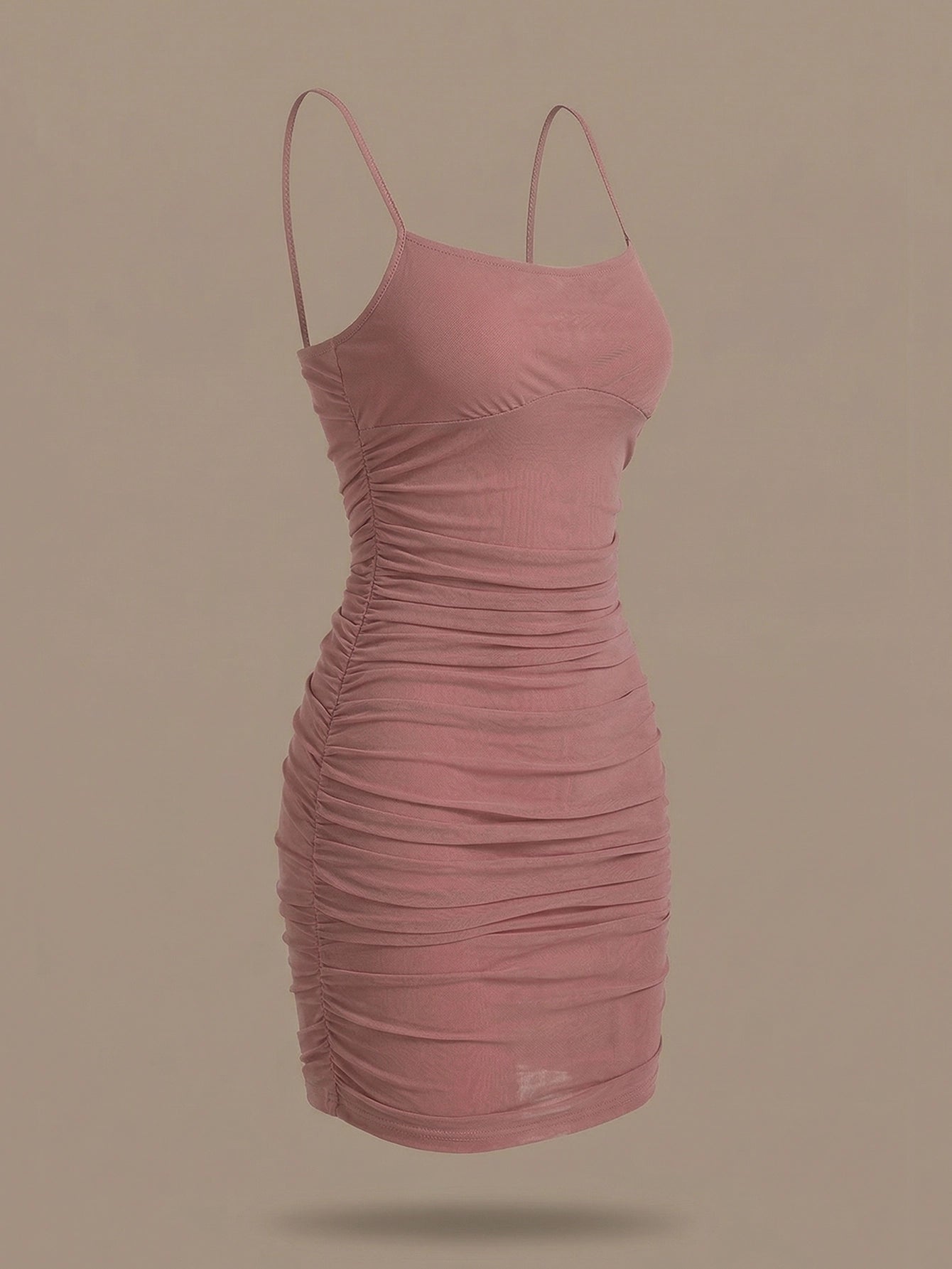 SHEIN Dress BAE Solid Ruched Mesh Cami Tea Party Dress