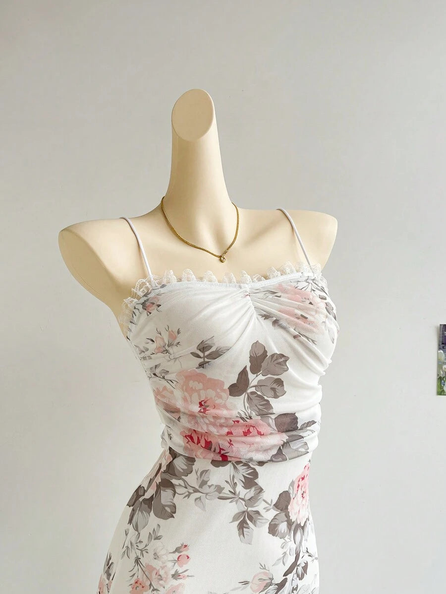 SHEIN Firerie Floral Lace Halter Neck Slim Long Summer Dress
