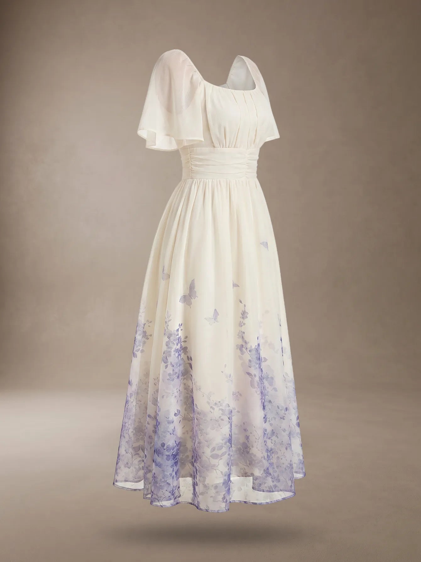 SHEIN Feyla Square Neck Ditsy Floral Long Dress, Cinched Waist