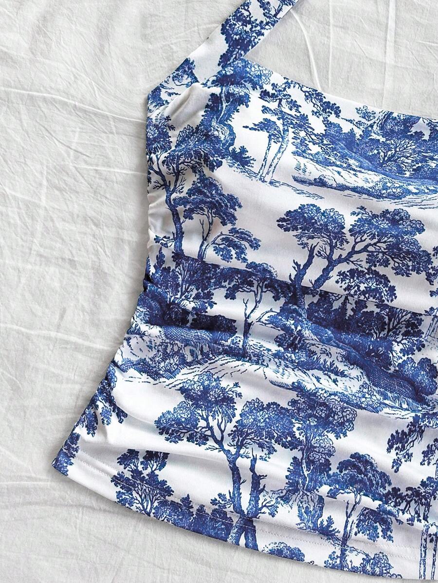 Soleia Printed V-Neck Twist Top for Women Holidays