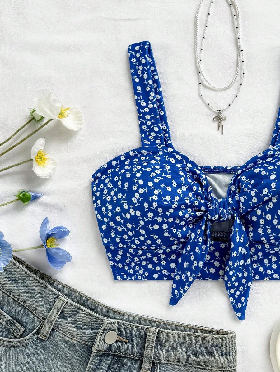 Soleia Summer Cropped Top with Polka Dots and Tie
