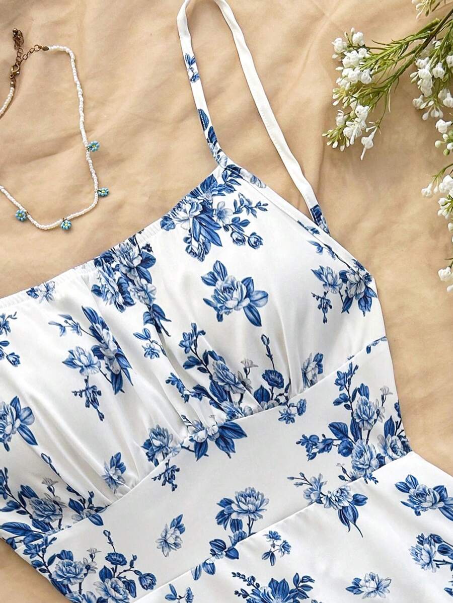 Soleia Floral A-Line Mini Dress with Open Back Design
