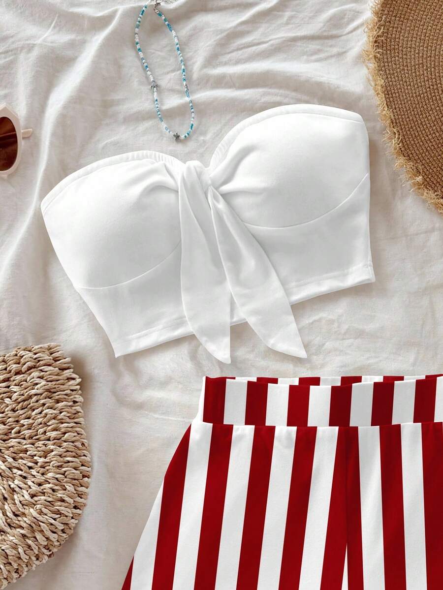 Soleia Striped Tube Top and Shorts Beach Set Women