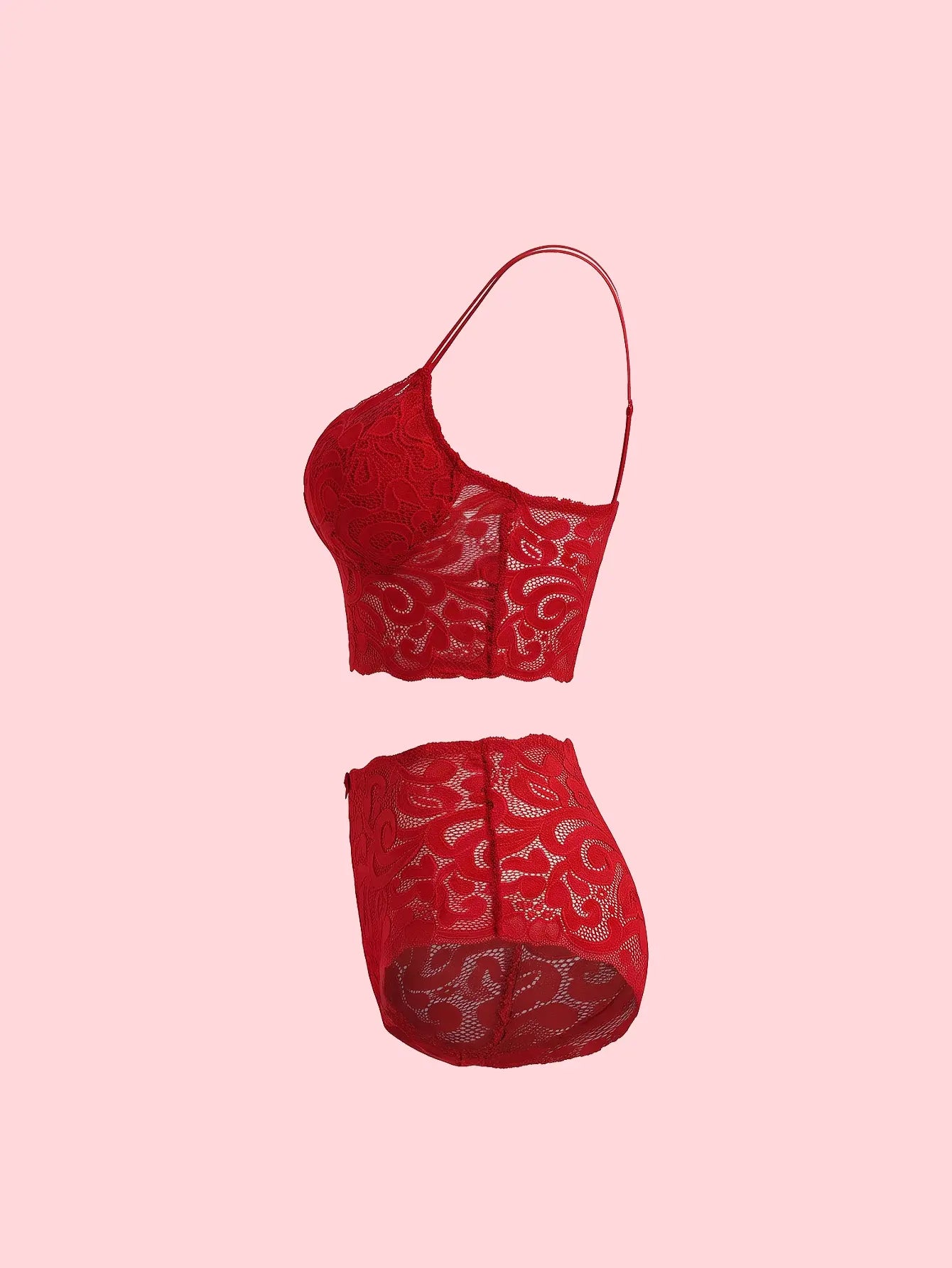 SHEIN Lace Lingerie Set, Two-Piece Red Lingerie Set with Bow