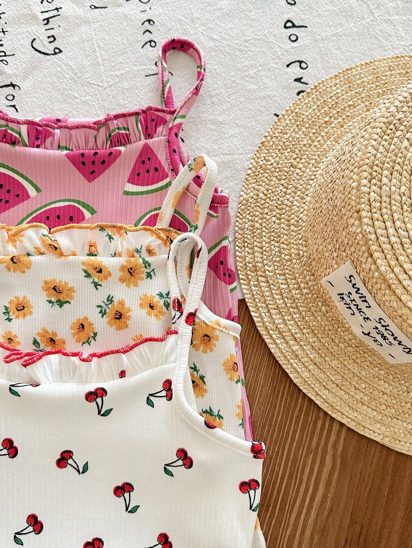 SHEIN Newborn Baby Girl 3pcs/Set Cute Ditsy Floral Summer Sling Bodysuit Graphic