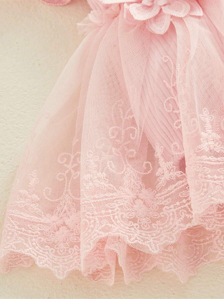 SHEIN Newborn Baby Girl Lace Mesh Tutu Pink Set