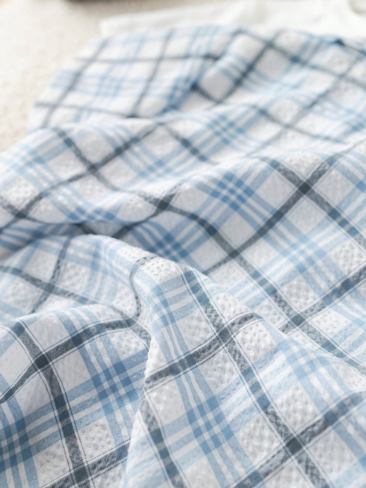 SHEIN 3pcs Baby Boy Plaid Shirt, T-Shirt & Denim Shorts Set