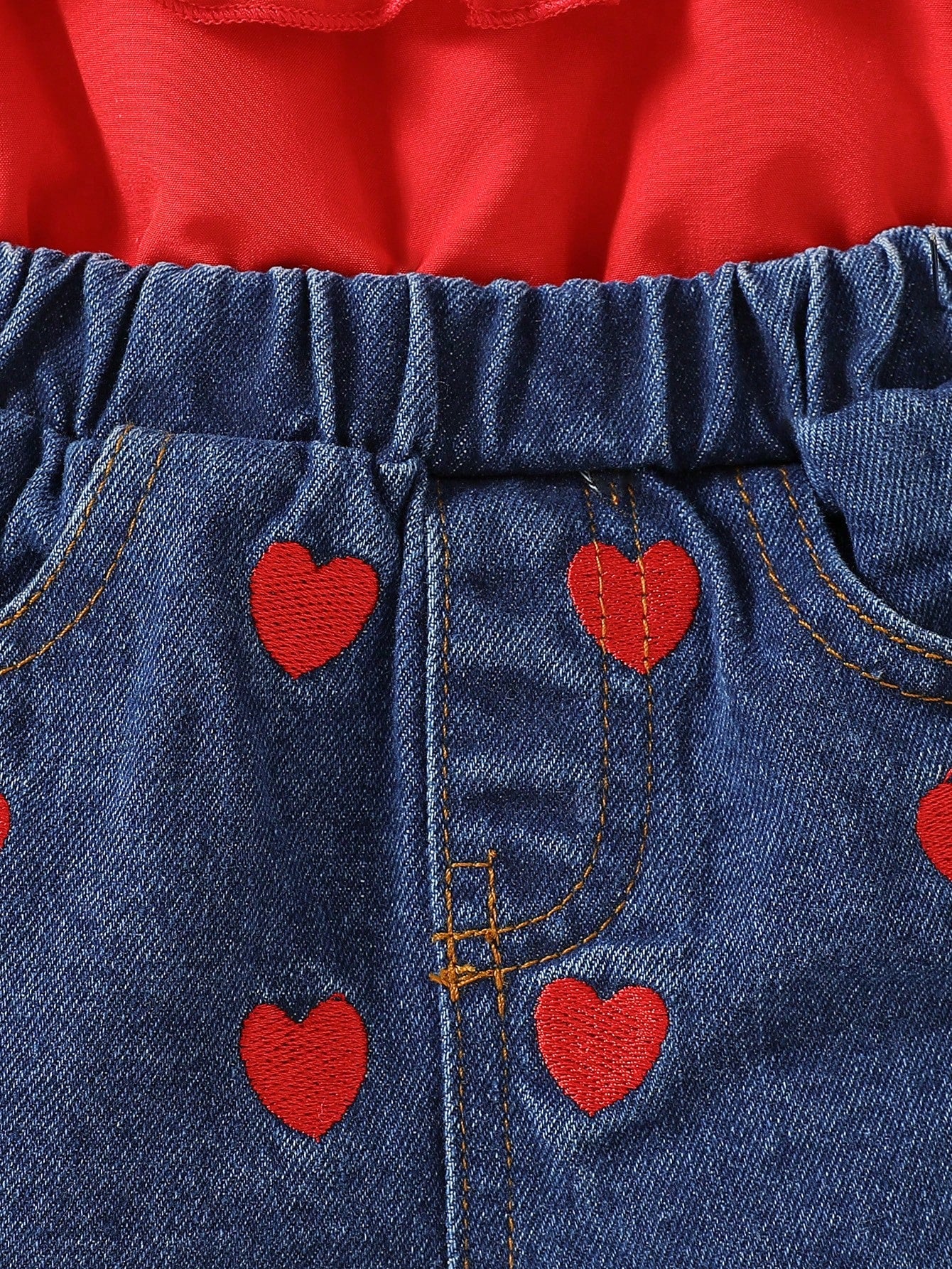 SHEIN 2pcs Baby Girls Fashion Denim Outfit Set with Casual Jeans & Bow Decor