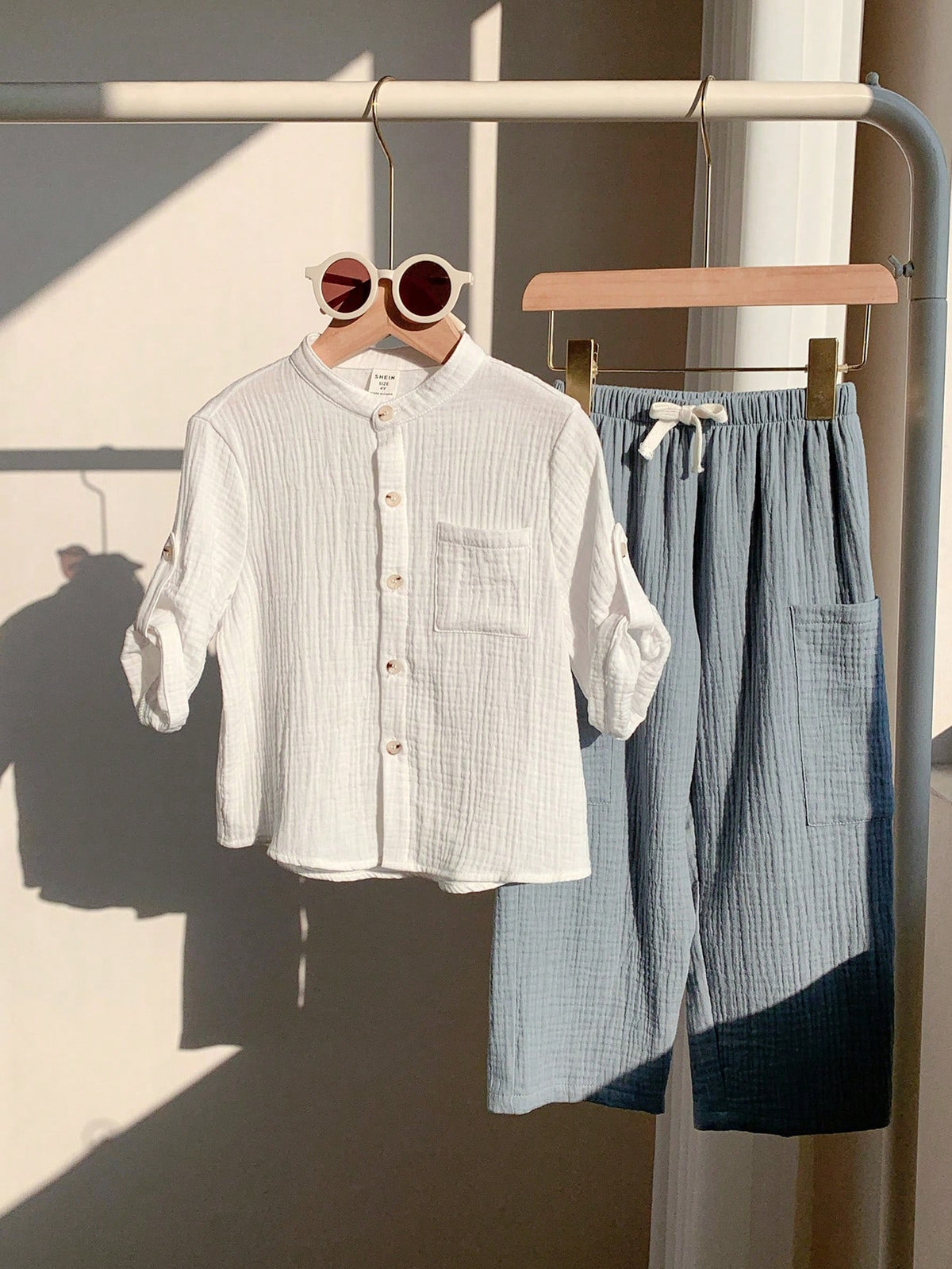 SHEIN Boys White Polo Shirt And Solid Pants Set