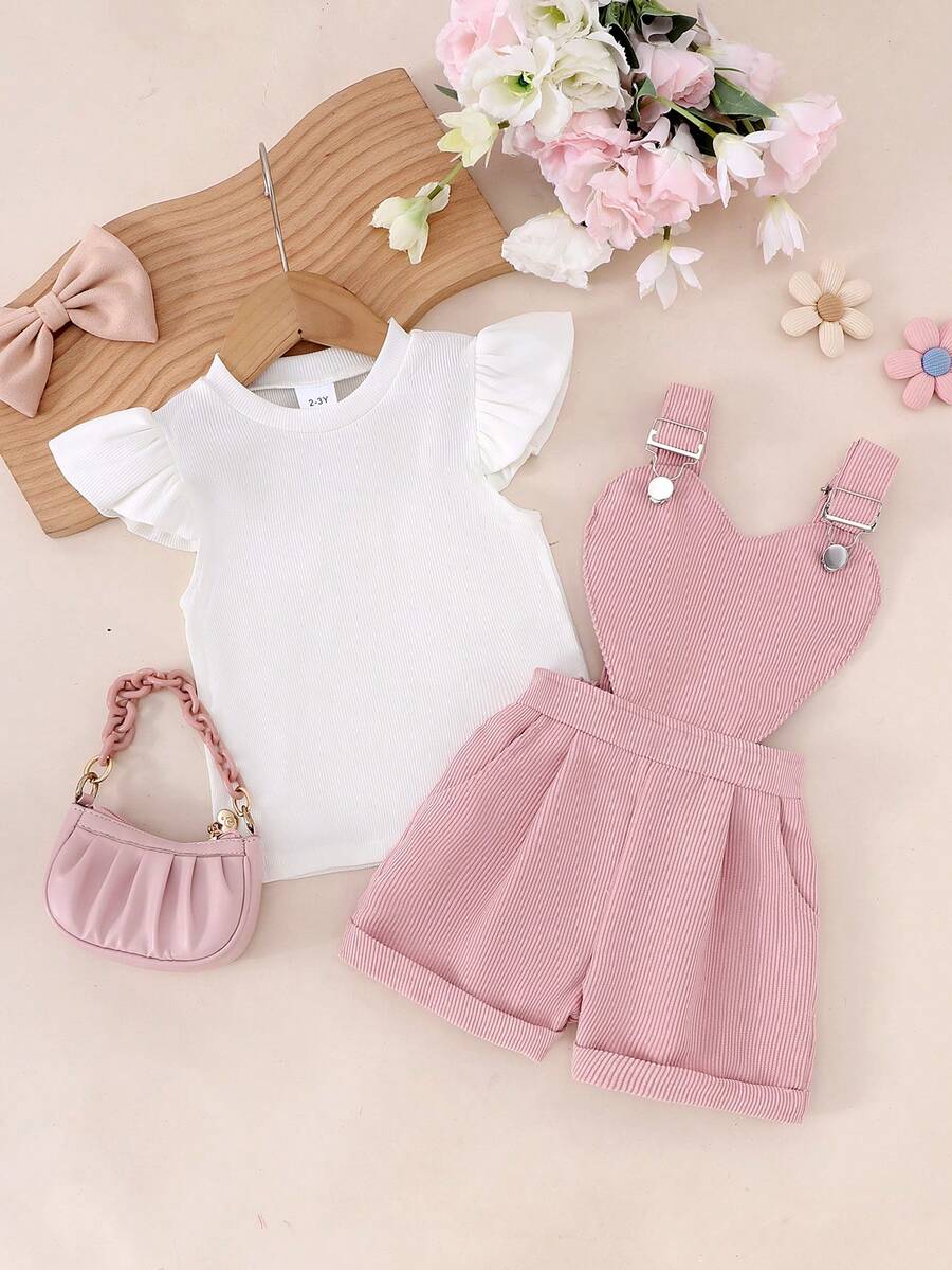 SHEIN Toddler Girls Flare Sleeve Top and Corduroy Set