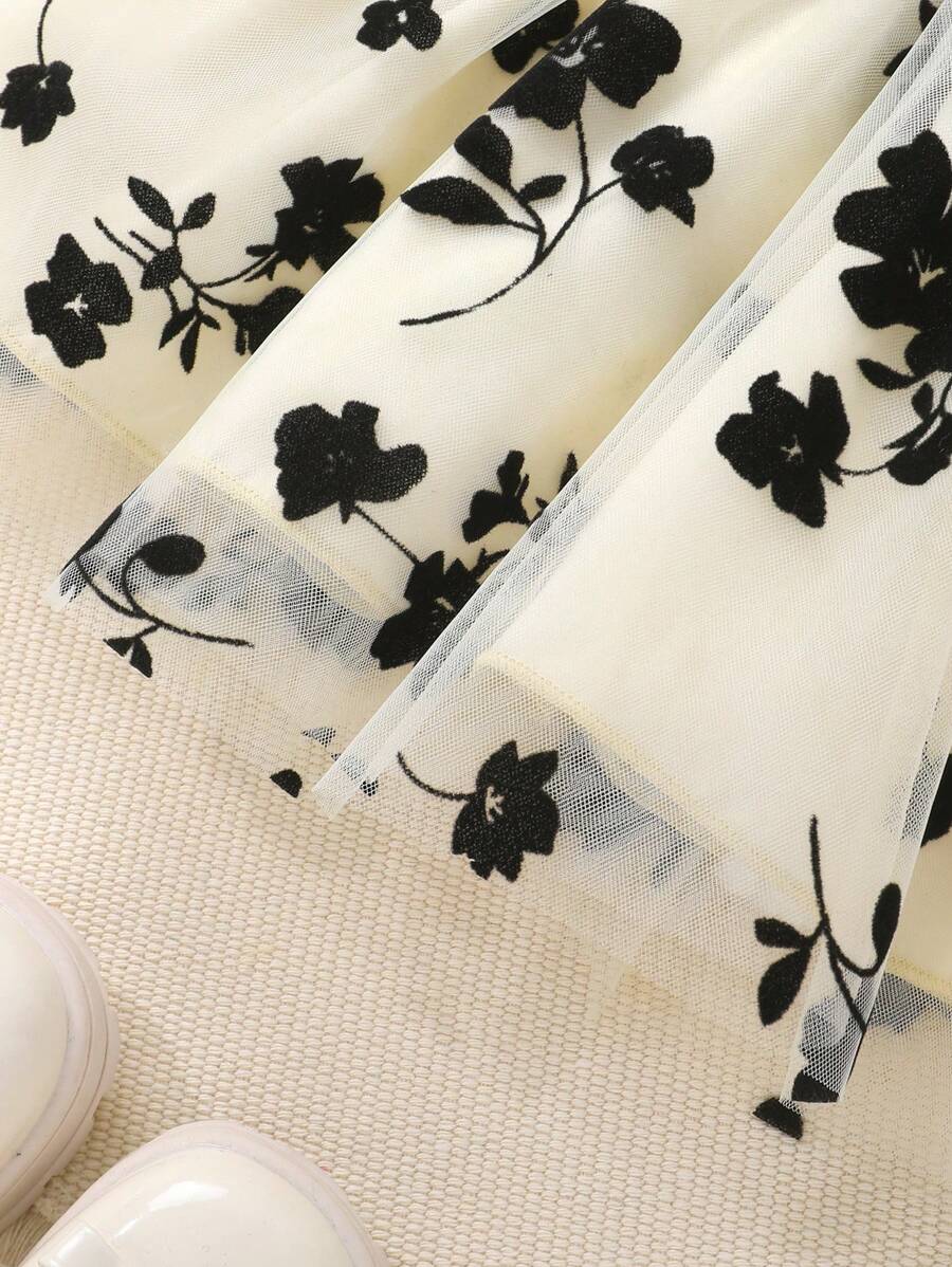 SHEIN Baby Girl Floral Mesh Princess Dress and Headband