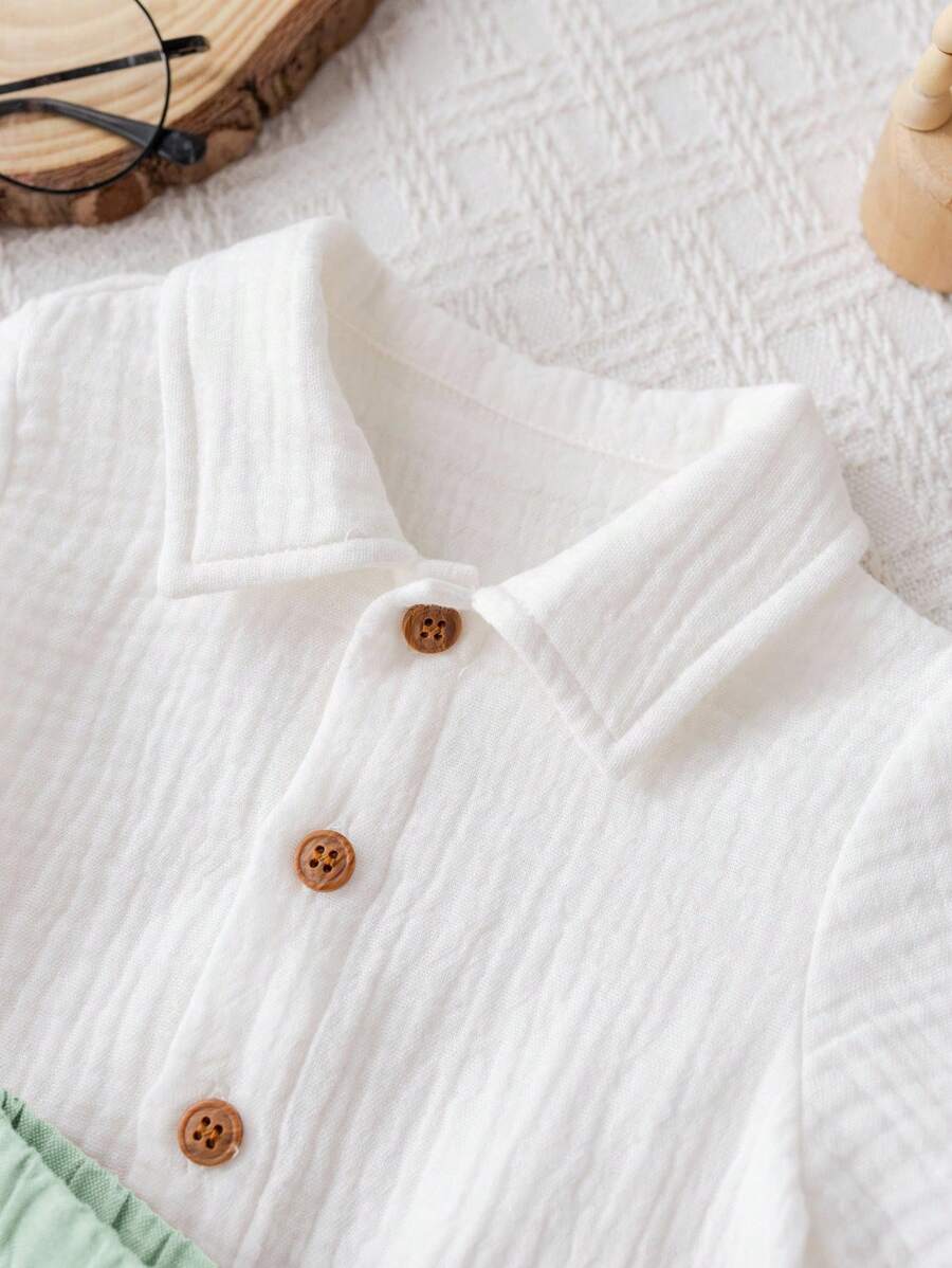 SHEIN 2pcs Newborn Baby Summer Solid Color Shirt& Shorts