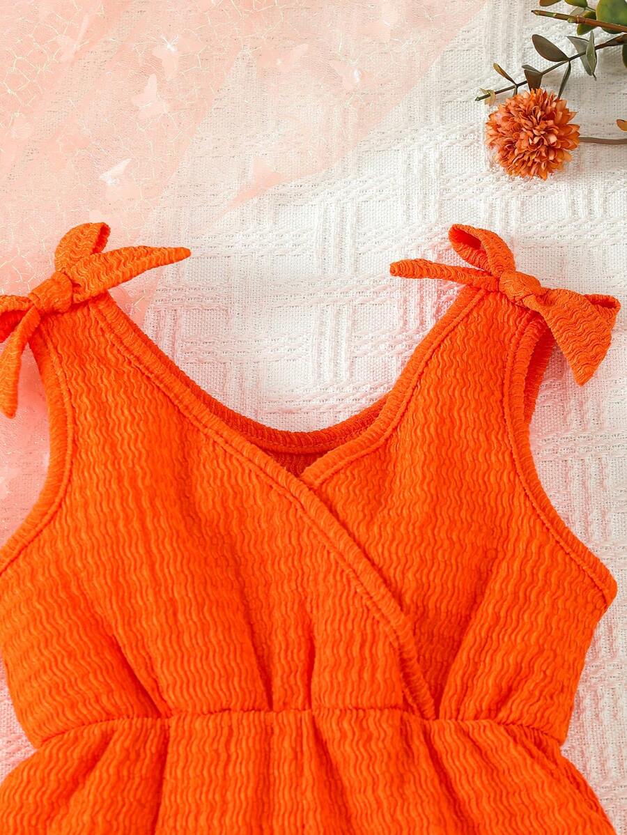 SHEIN Baby Girl Shoulder Knot Collar Romper Outfit Set