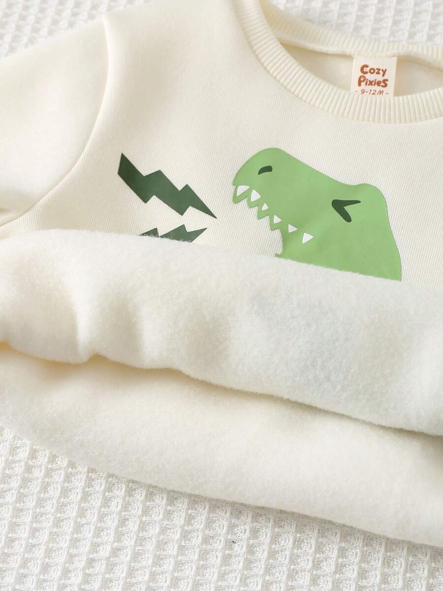 SHEIN Cozy Pixies 2-Piece: Dinosaur Print Sweatshirtو Elastic Waist Pants