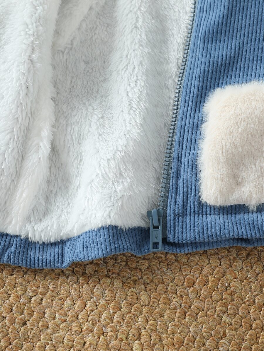 SHEIN Soft Fleece and Corduroy, Pockets, Coat with Hood