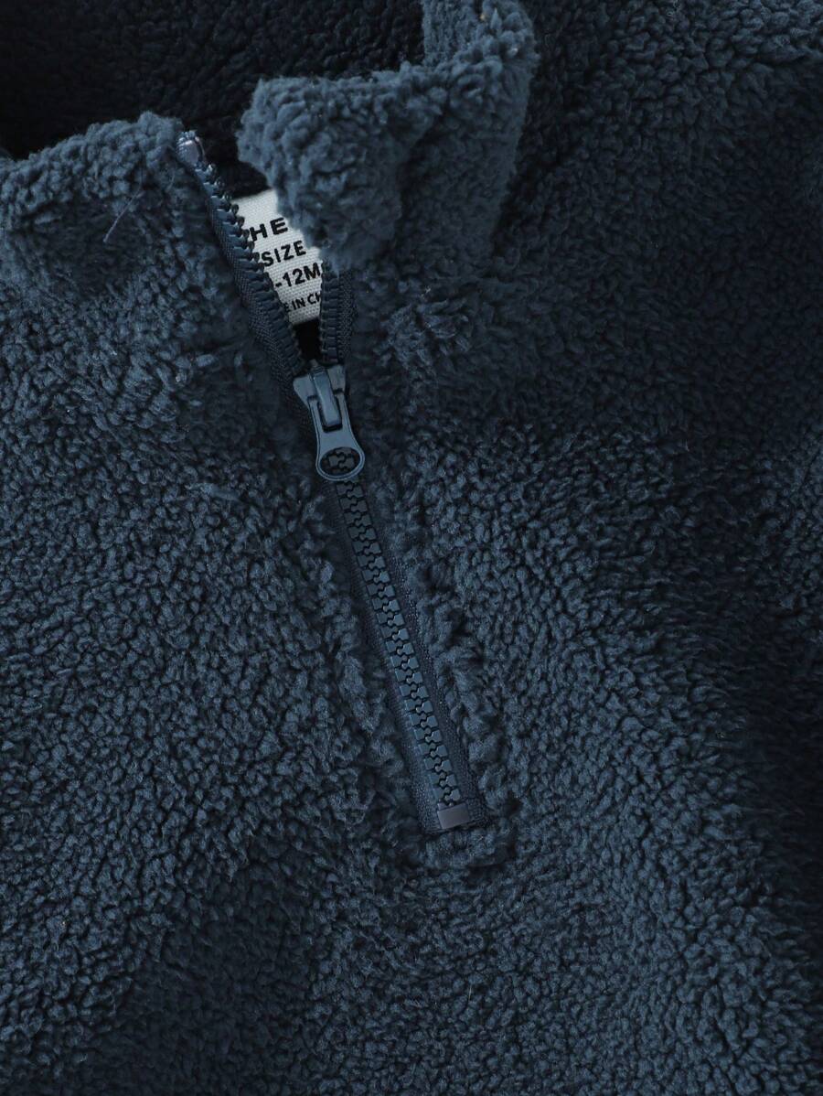 SHEIN Vintaside Kids Soft Fleece Top Dark Blue, Casual Collar