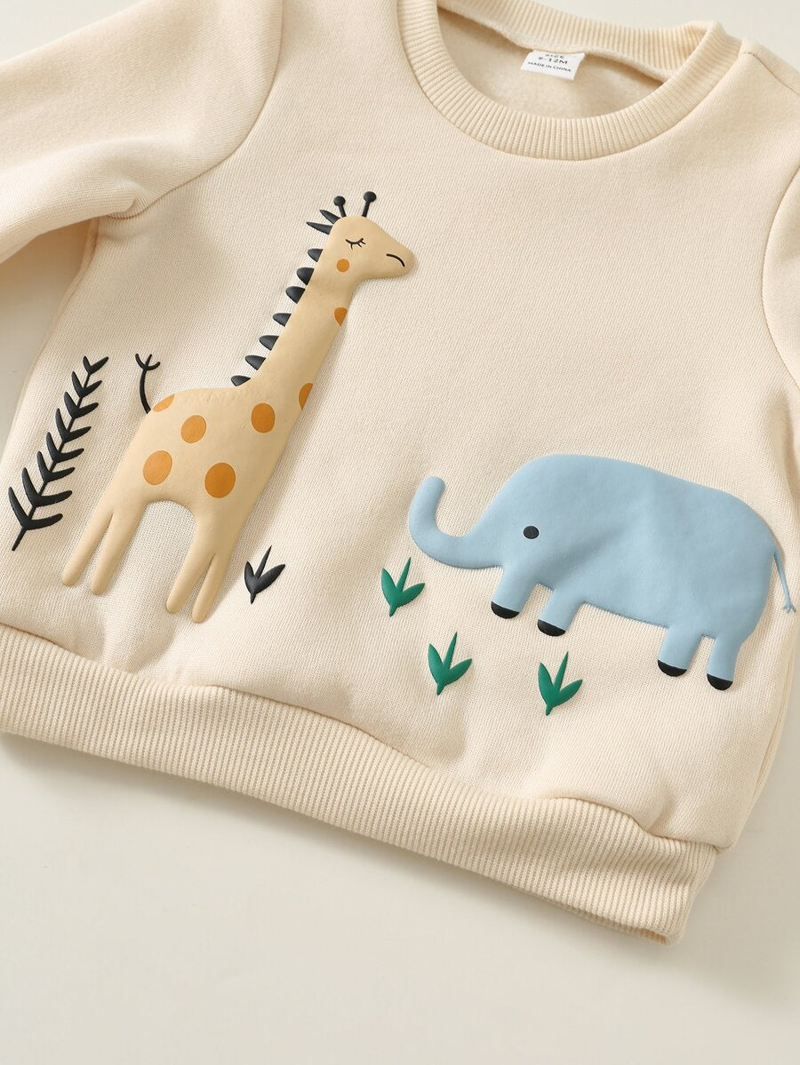 SHEIN Boys/Girls , 2-Piece Thickened Thermal Padded Sweatshirt, Animal Print