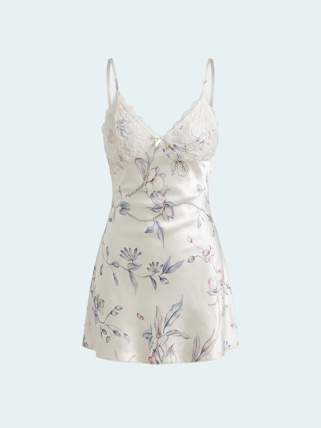 SHEIN Lingerie SilkySpell 2pcs Flower Printed Lace Sleep Dress Robe Set