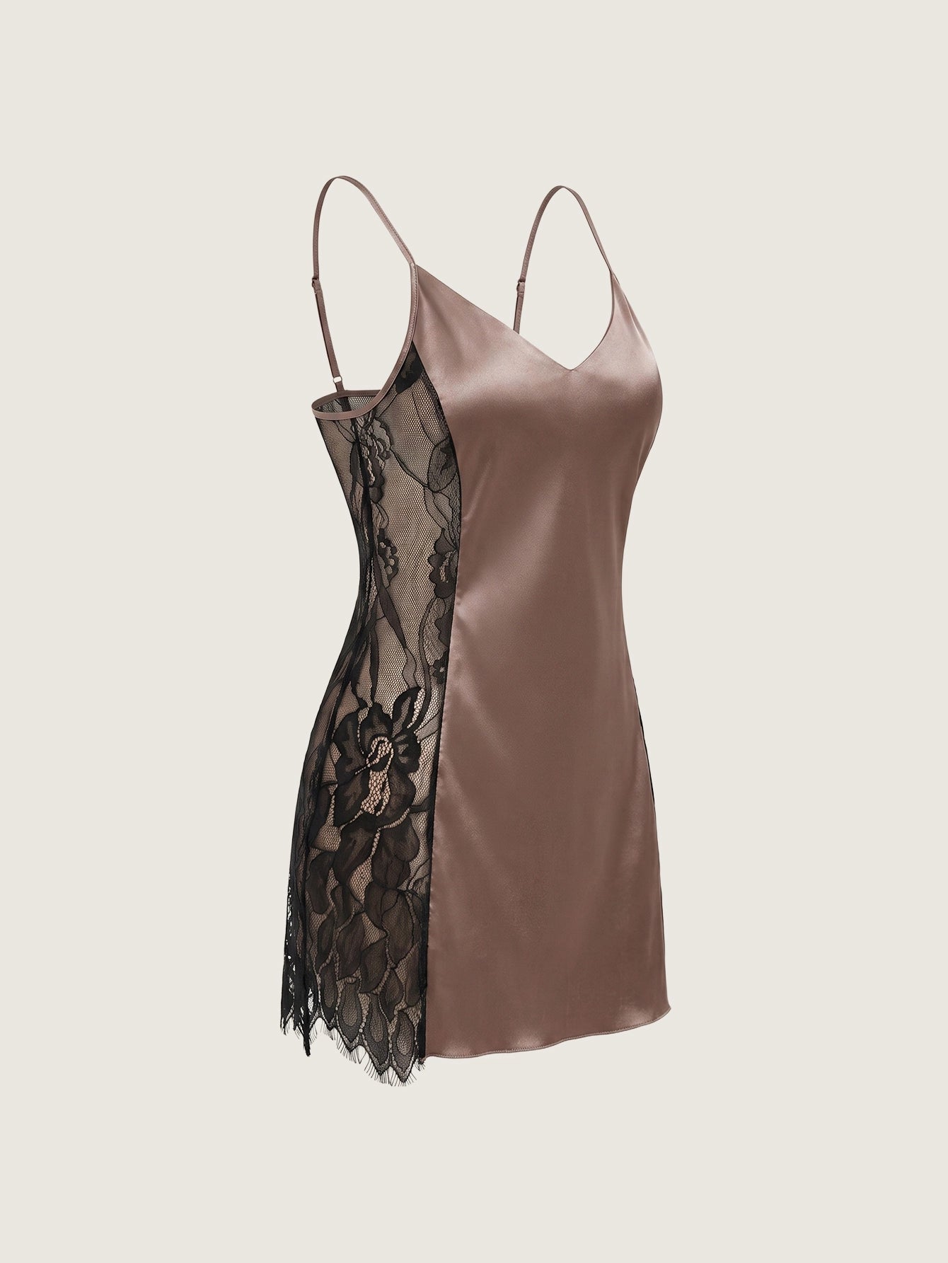 SHEIN Lingerie SilkySpell Lace Patchwork Faux Silk Satin Slip Nightgown Dress