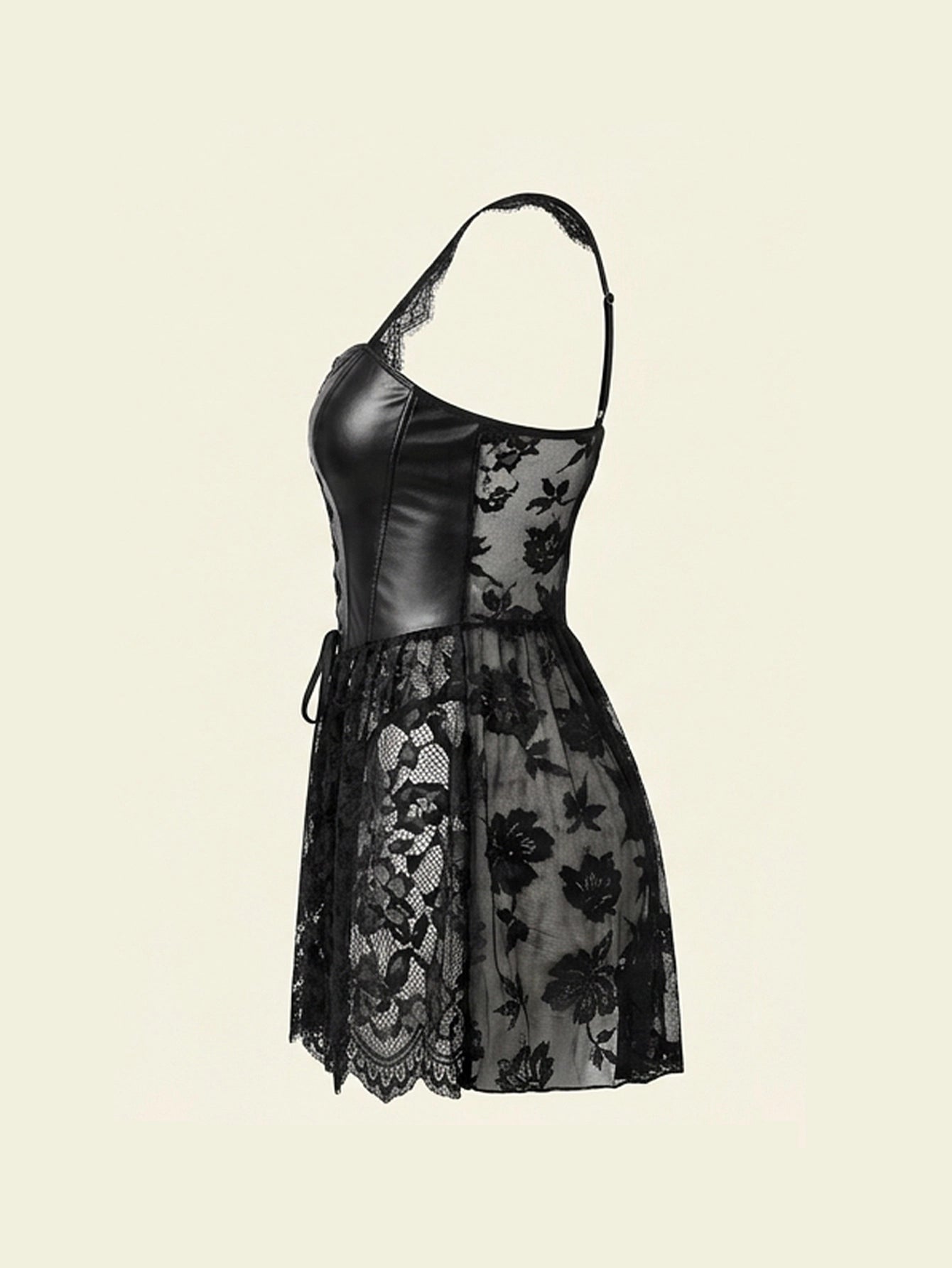 SHEIN Lingerie AltCore 2pcs Lace Ribbon Criss Cross Bow Babydoll Nightgown Set