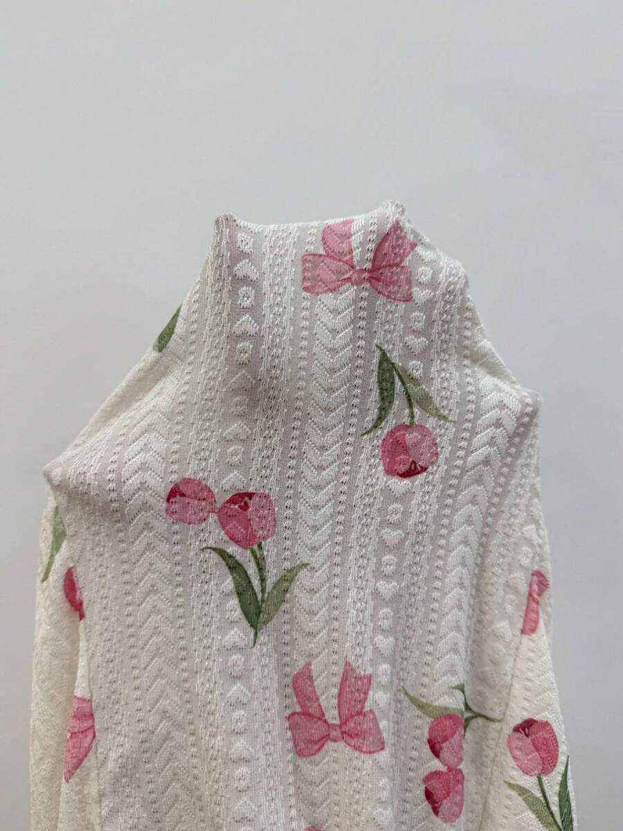 SHEIN Lingerie CottageSlumber Tulip Print Lace Patchwork Backless Jacquard Nightgown