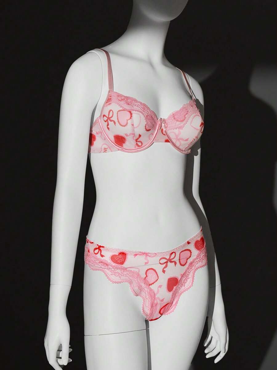 SHEIN Lingerie Seduluxe 4pcs Valentine Date Night Thong Robe Belt Set