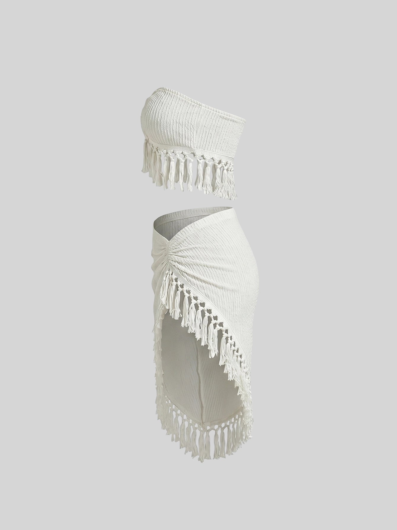 SHEIN Fringe Knit Halter 2Piece Beach Top& Skirt Set