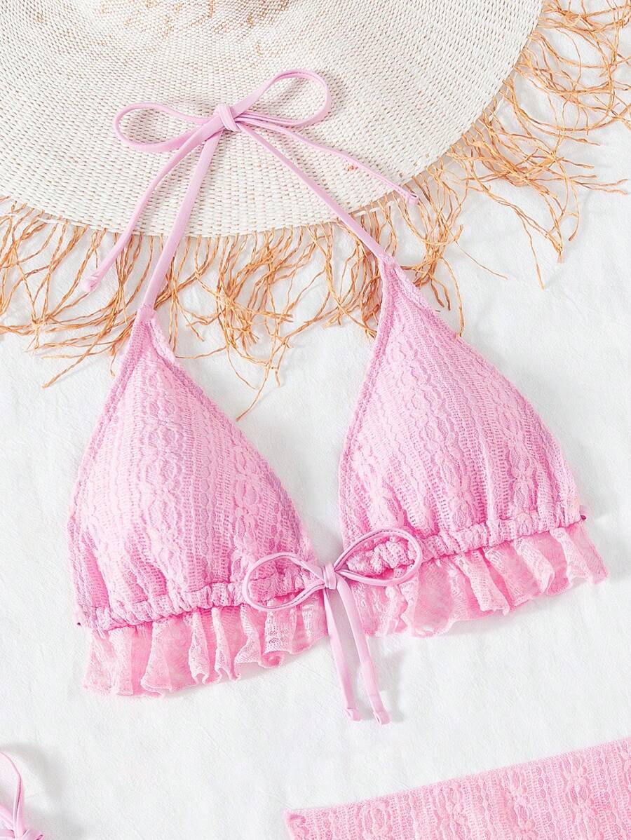 SHEIN Lingerie Swim Mod 3pcs Solid Color Halter Bikini Set