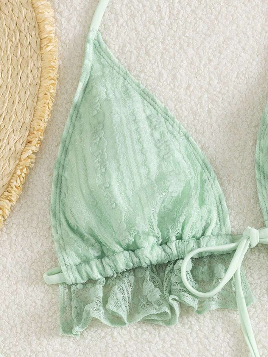 SHEIN Lingerie Swim Mod 3pcs Solid Color Halter Bikini Set