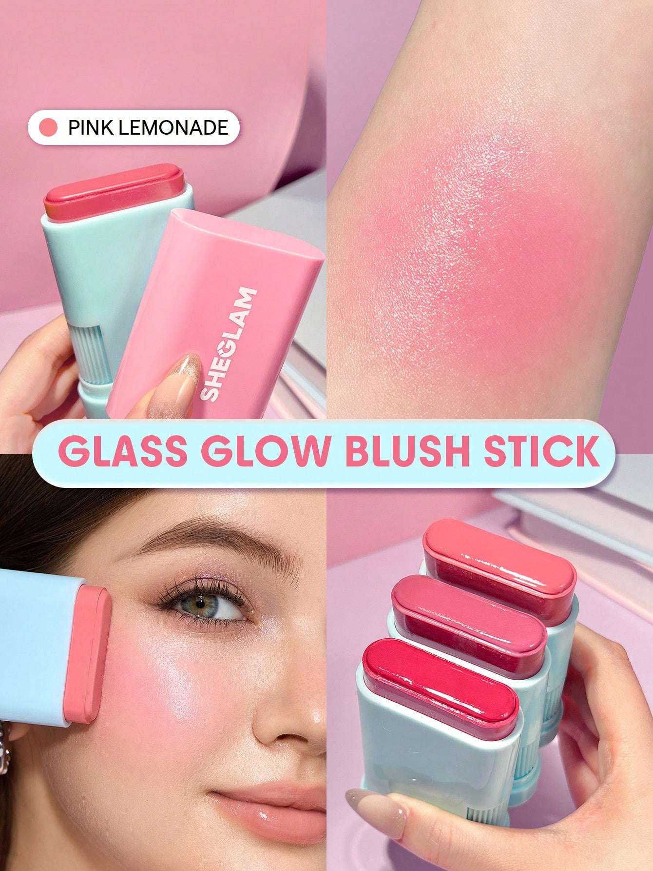 SHEGLAM Glass Glow Blush Stick Pink Lemonade Rare Creamy Long Lasting Hydrating Blush for Radiant Cheeks