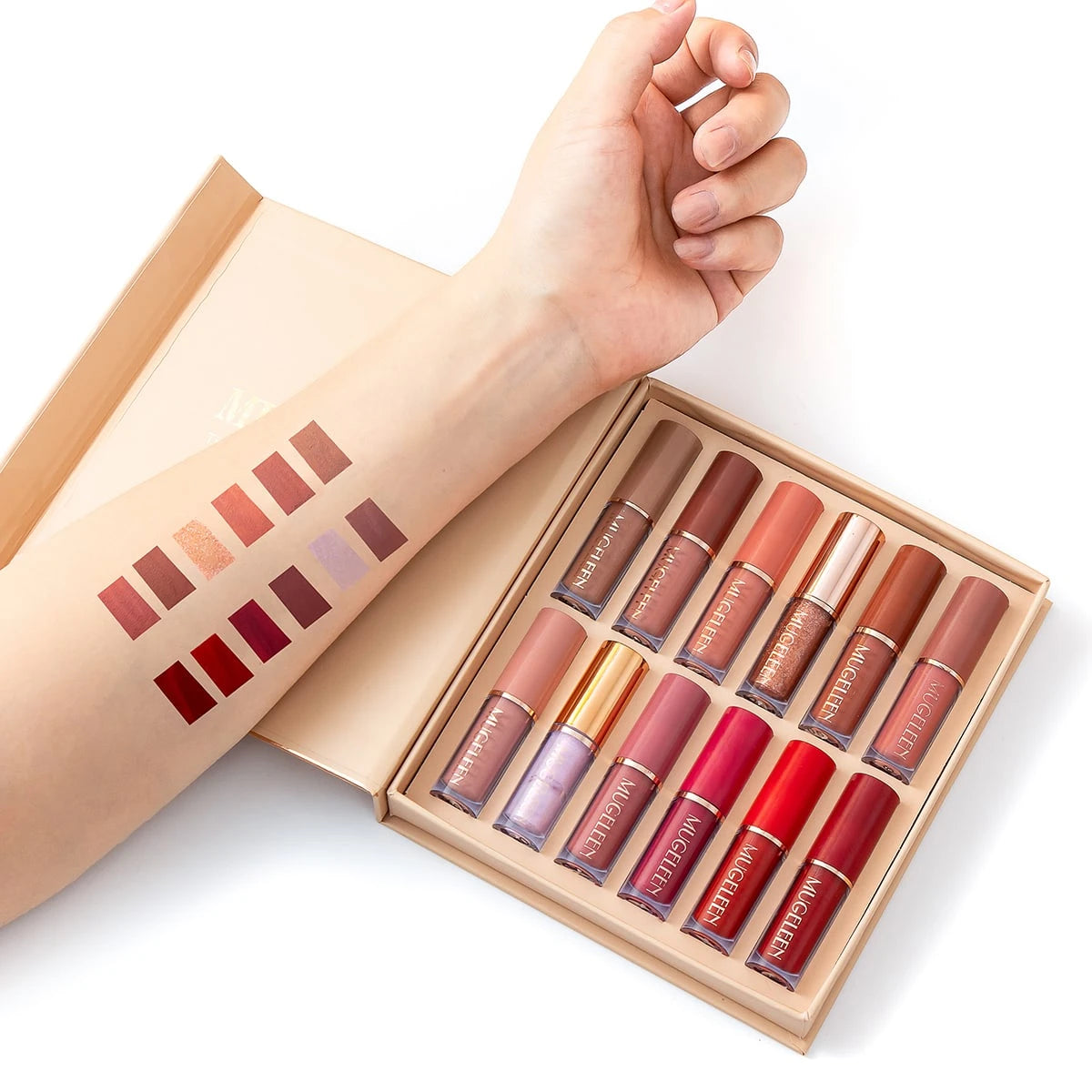MUGE LEEN 12pcs Lip Gloss Set, Moisturizing Matte Not Easy To Fade Lip Stain, Lipstick, Fine Glitter Lip Glaze, Gift Box For Mother Day Valentine Day