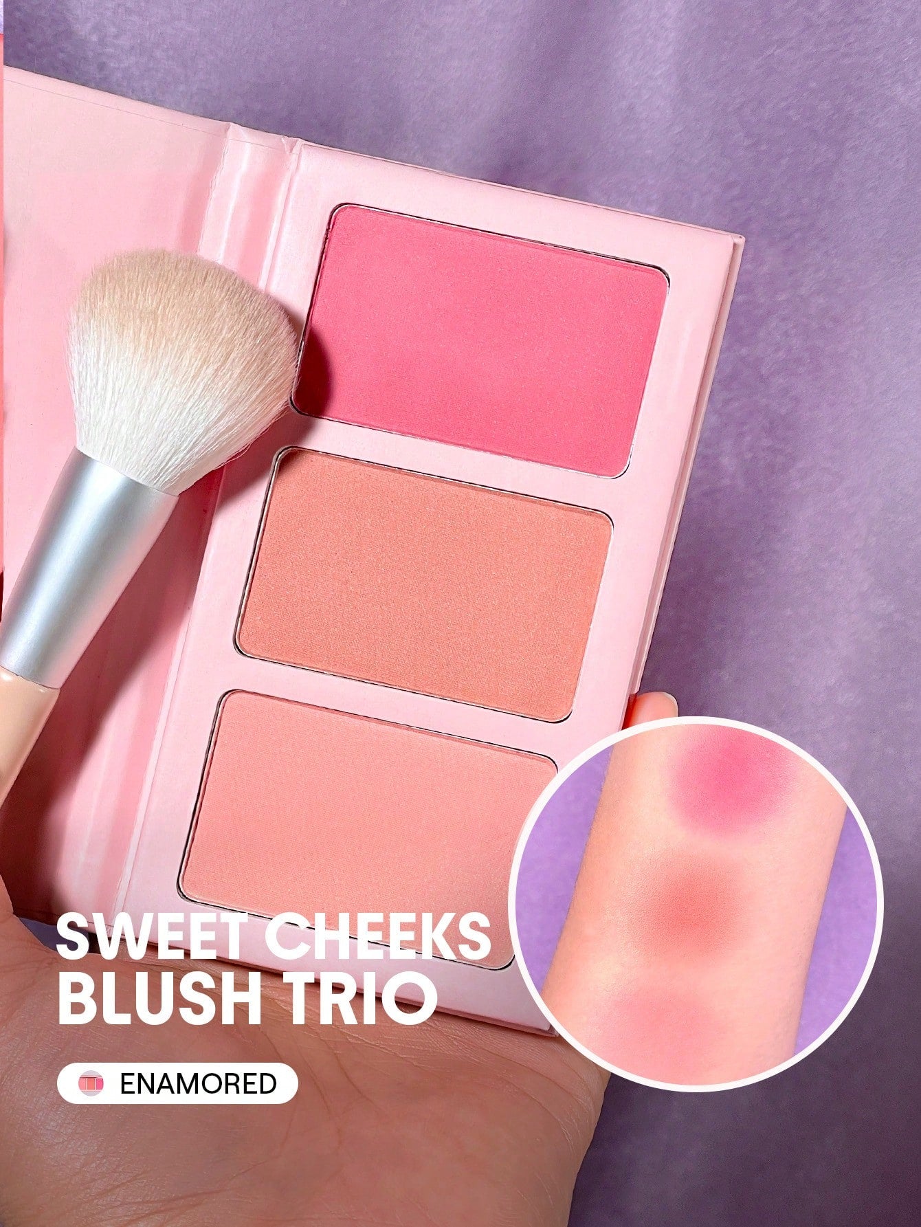 SHEGLAM Sweet Cheeks Blush Trio Enamored 3-Color Powder Palette Long Lasting High Pigment Matte Blusher for Pore-Less All-Day Cheeks