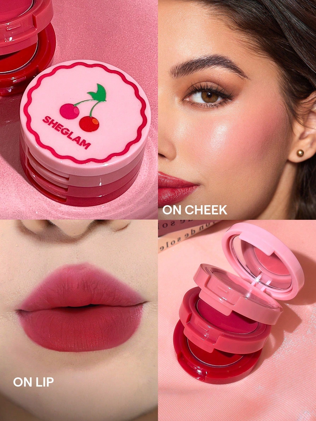 SHEGLAM Very Cherry& Strawberry Cheek & Lip Cream Stack Multiuse Creamy Blush and Lip Tint for Smooth Radiant Color