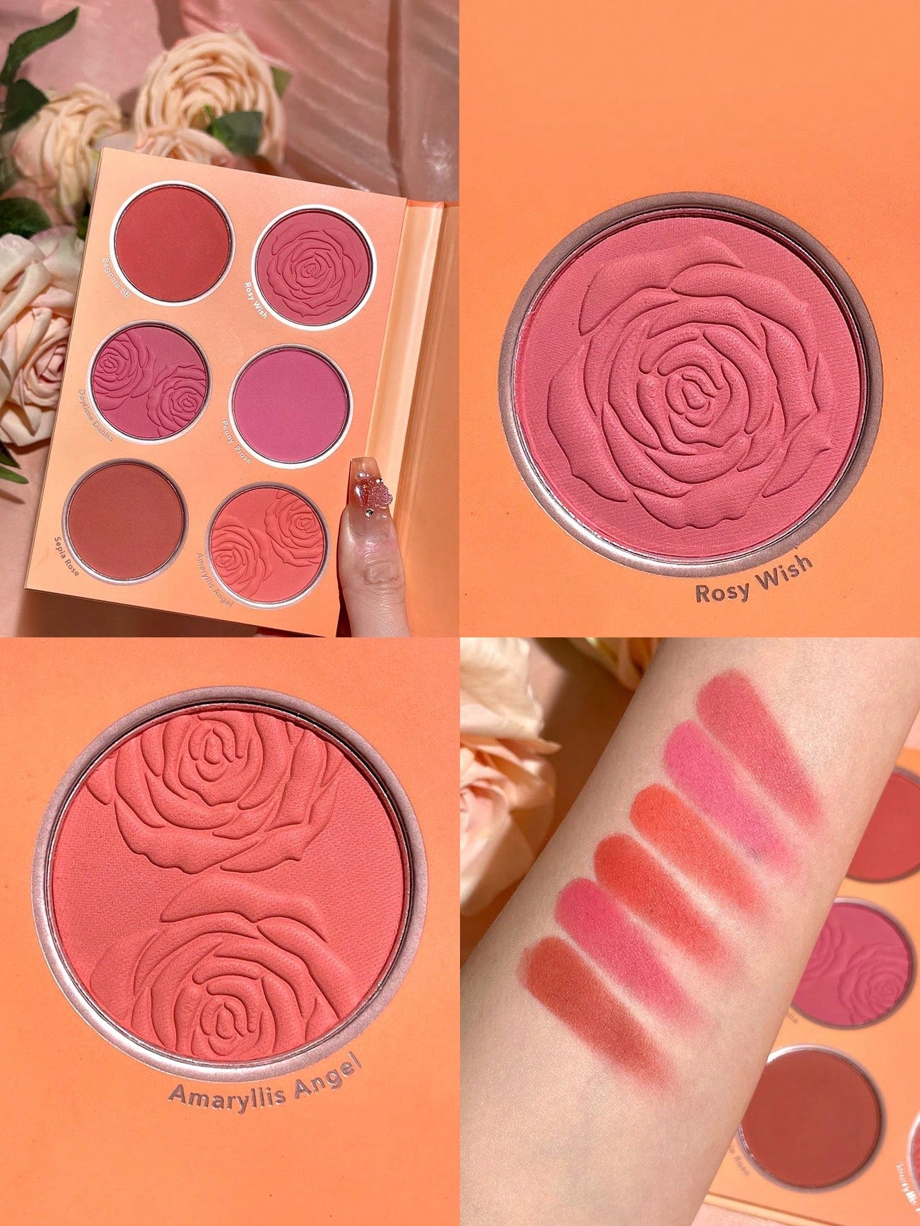 SHEGLAM Floral Flush Blush Palette 6Color Pressed Powder High Pigment Long Lasting Natural Matte Lightweight Blusher for Radiant Cheeks