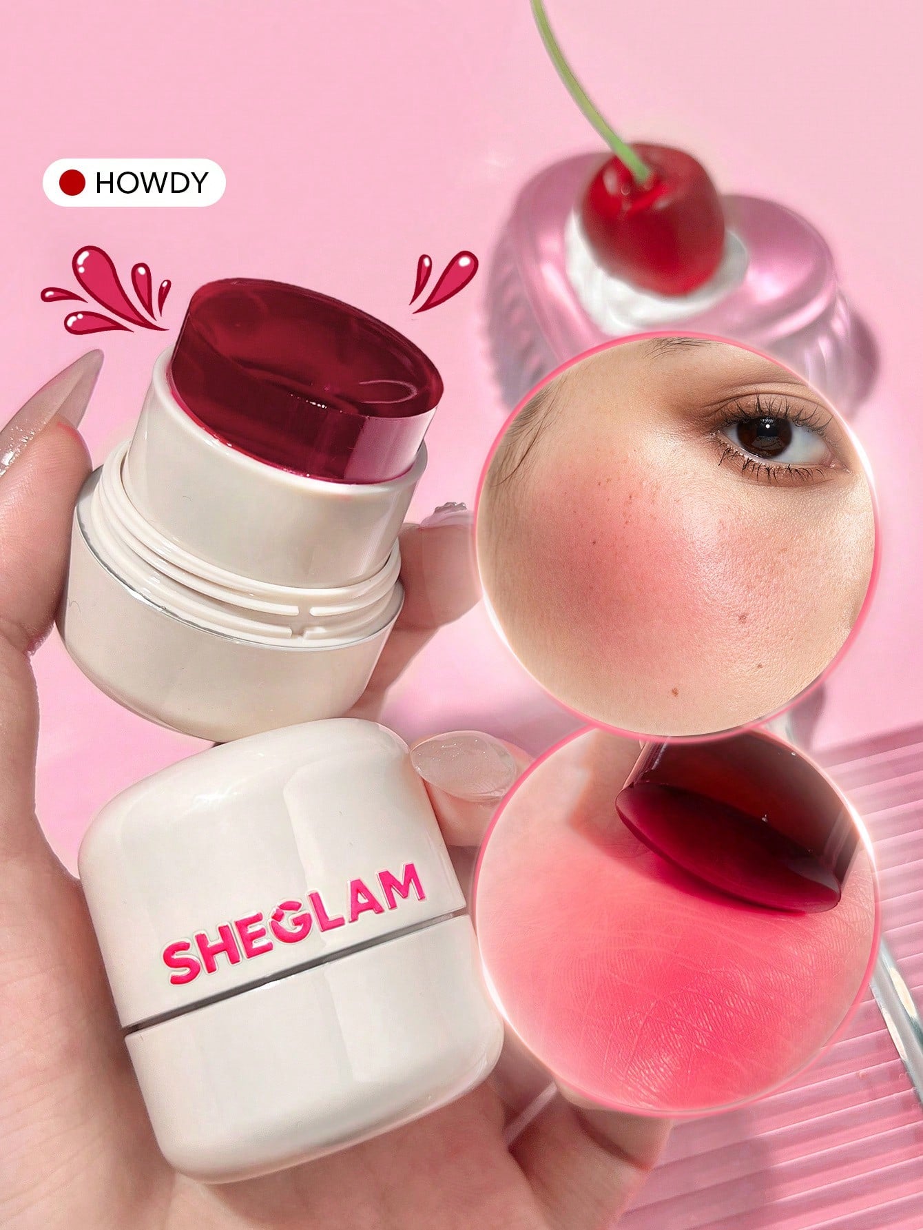 SHEGLAM Jelly-Licious Hydrating Lip & Blush Tint Howdy 4 Colors Dual-Use Watery Blush Stick with Long Lasting Natural Pigment Jelly Texture